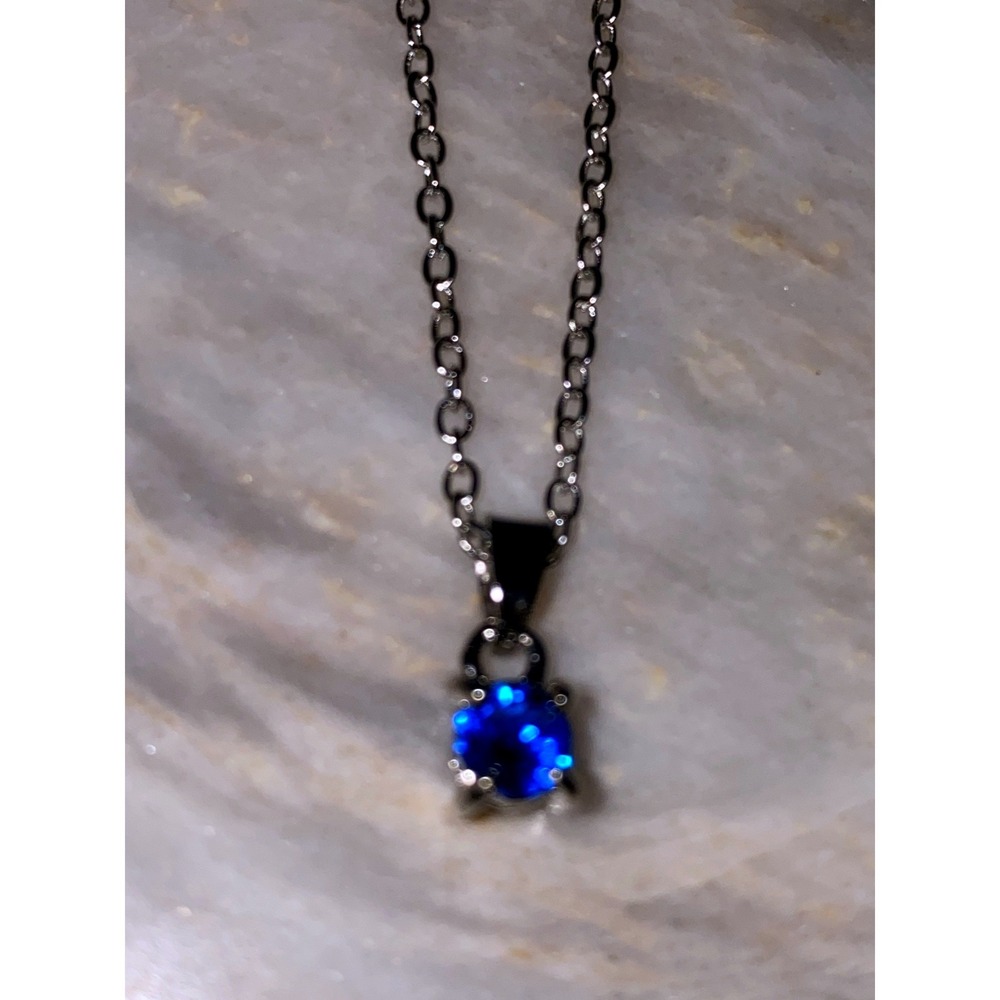 Express Silver Tone Blue Faux Sapphire Round Solitaire Pendant Chain Necklace